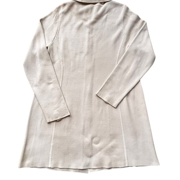 Eileen Fisher Silk Cotton Long Button Front Stand Collar Cardigan Large Bone Tan - Picture 2 of 7